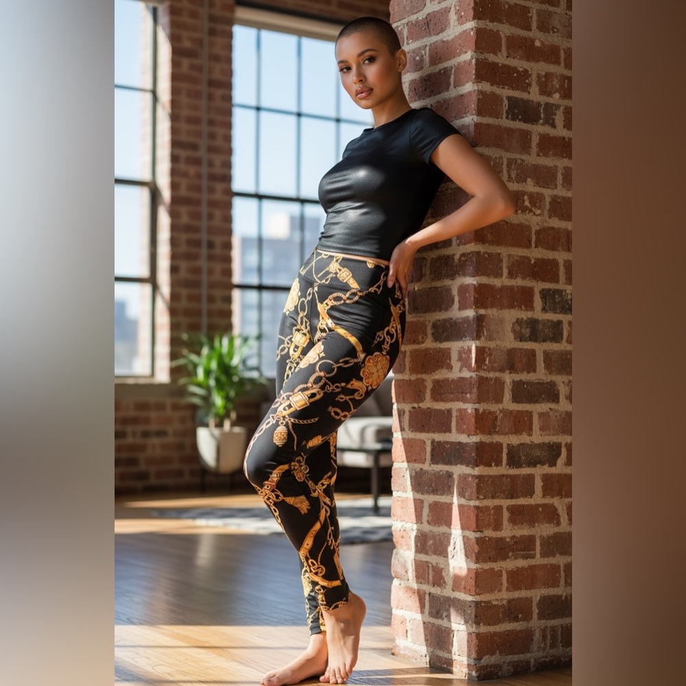 Guess Black and Gold Chain Leggings